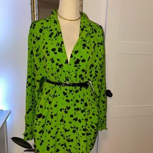 Lime green cow print blouse